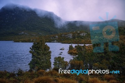 Cradle Mountain In Tasmania On A Cloudy Day Stock Photo