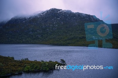 Cradle Mountain In Tasmania On A Cloudy Day Stock Photo