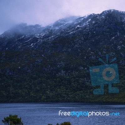 Cradle Mountain In Tasmania On A Cloudy Day Stock Photo