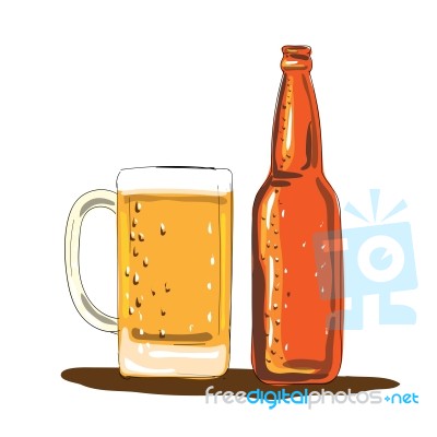 Craft Beer Bottle And Mug Watercolor Stock Image