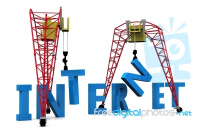 Crane With Internet Text Stock Image