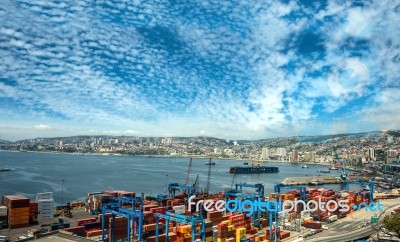 Cranes In A Port Of Valparaiso, Chile Stock Photo