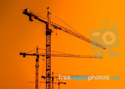 Cranes On A Construction Site Stock Photo