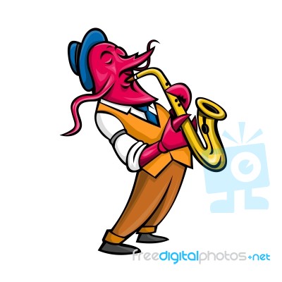 Crawfish Saxophone Player Mascot Stock Image