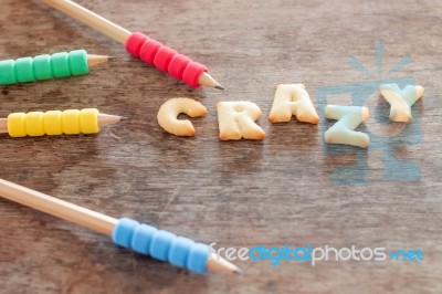 Crazy Alphabet Biscuit On Wooden Table Stock Photo