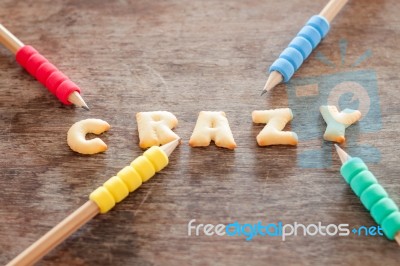 Crazy Alphabet Biscuit On Wooden Table Stock Photo