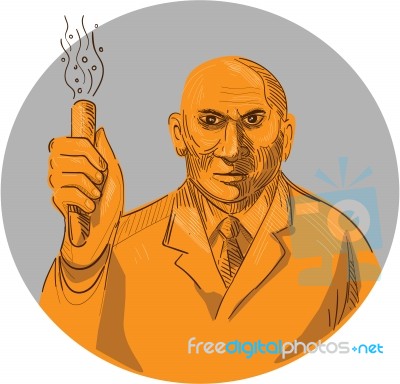 Crazy Scientist Holding Test Tube Circle Drawing Stock Image