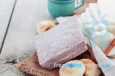 Cream Bread On Wooden Stock Photo