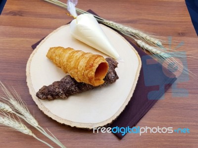 Cream Cornet Crispy Pie Cone With Homemade Vanilla Cream Stock Photo