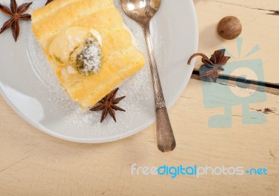 Cream Roll Cake Dessert And Spices Stock Photo