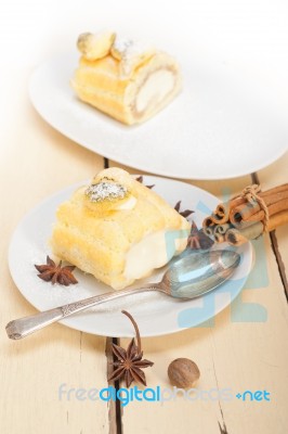 Cream Roll Cake Dessert And Spices Stock Photo