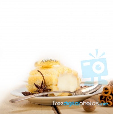 Cream Roll Cake Dessert And Spices Stock Photo