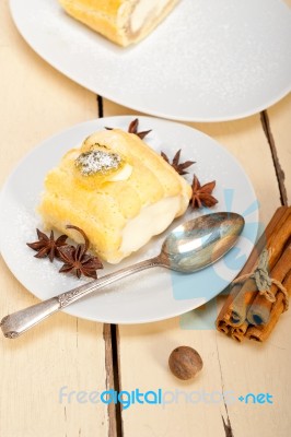 Cream Roll Cake Dessert And Spices Stock Photo