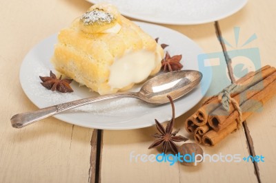 Cream Roll Cake Dessert And Spices Stock Photo