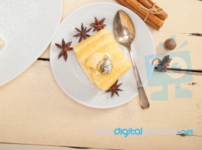 Cream Roll Cake Dessert And Spices Stock Photo