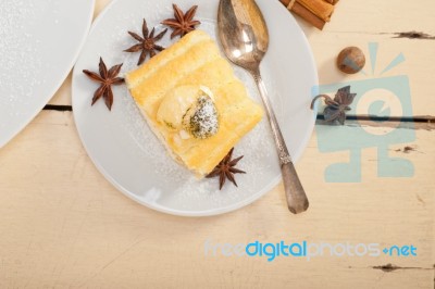 Cream Roll Cake Dessert And Spices Stock Photo