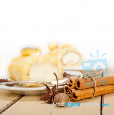 Cream Roll Cake Dessert And Spices Stock Photo