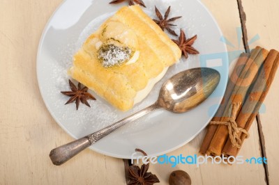 Cream Roll Cake Dessert And Spices Stock Photo