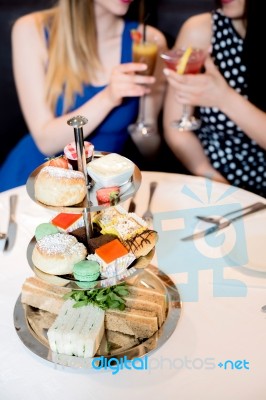 Creamy Desserts Served At Restraunt Stock Photo