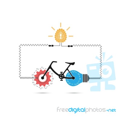 Creative Bicycle Icon Design With Gear Sign And Light Bulb Stock Image