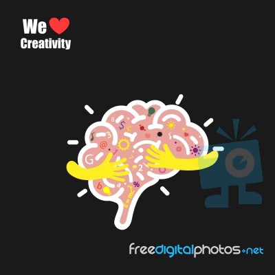 Creative Brain Logo Design Template With Small Hand Stock Image