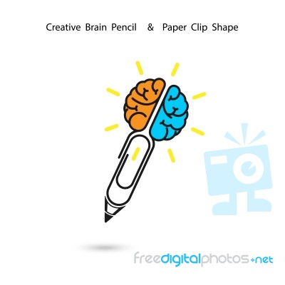 Creative Brain Pencil Logo Design Stock Image