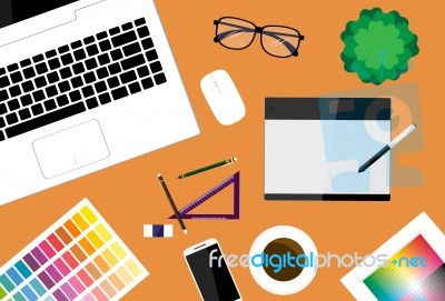 Creative Designer Workspace  Background Stock Photo