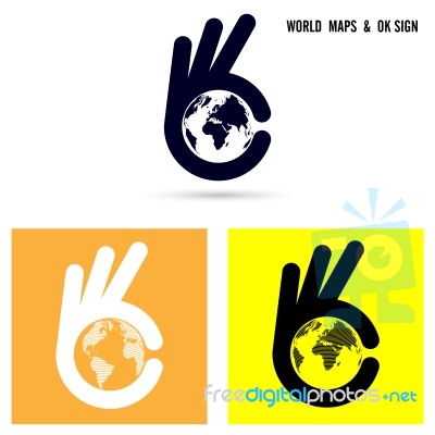 Creative Hand And World Map Abstract Logo Design Stock Image