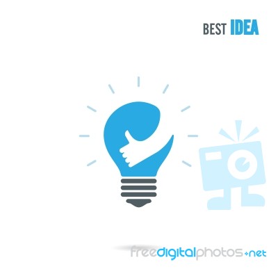 Creative Light Bulb Icon Design Template With Small Hand Stock Image