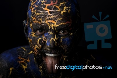 Creative Man's  Face Art Makeup Stock Photo