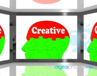 Creative On Brain On Screen Shows Human Creativity Stock Image