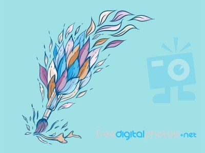 Creative Splash Paint Brush Object With Pastel Color Leaves Stock Image