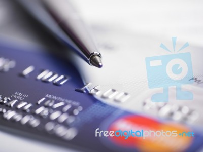 Credit Card And Ballpoint Pen Stock Photo