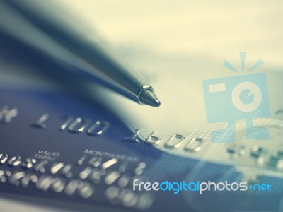 Credit Card And Pen Macro Stock Photo