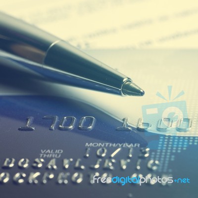 Credit Card And Pen Macro Stock Photo