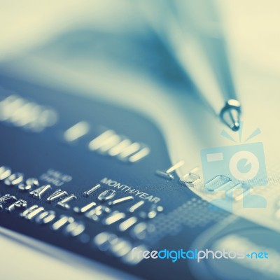 Credit Card And Pen Macro Stock Photo