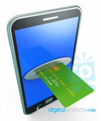 Credit Card Online Shows Retail Sales And Web Stock Image