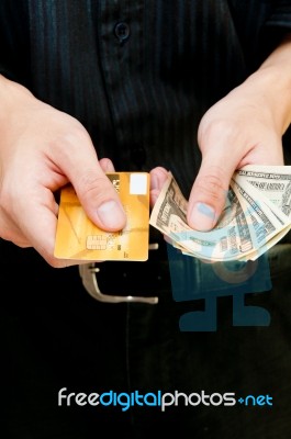 Credit Card With Banknotes Stock Photo