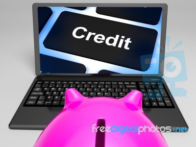 Credit Key On Laptop Shows Cashless Purchases Stock Image