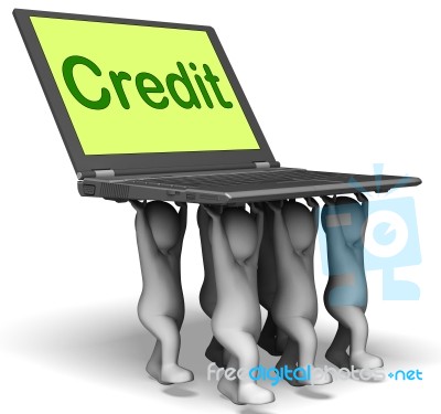 Credit Laptop Characters Show Borrowing Or Loan For Purchasing Stock Image