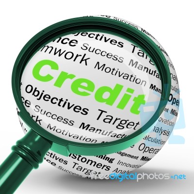 Credit Magnifier Definition Shows Cashless Purchases Or Financia… Stock Image