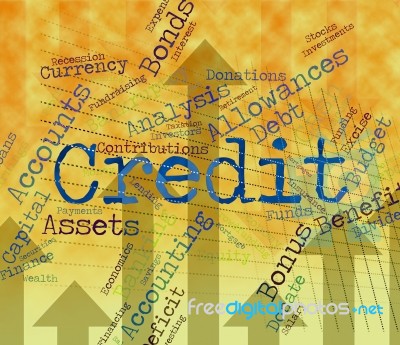 Credit Word Shows Debit Card And Banking Stock Image