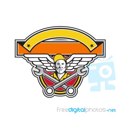 Crew Chief Crossed Spanner Army Wings Banner Icon Stock Image