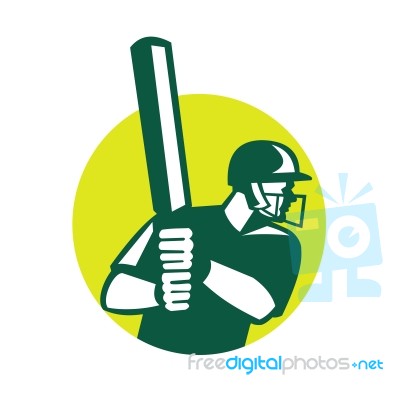 Cricket Batsman Batting Icon Retro Stock Image