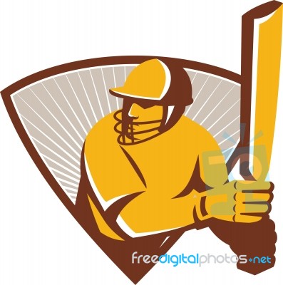 Cricket Batsman Batting Shield Retro Stock Image