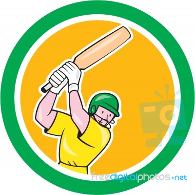 Cricket Player Batsman Batting Circle Cartoon Stock Image