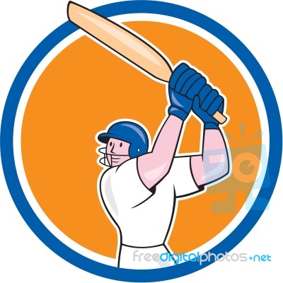 Cricket Player Batsman Batting Circle Cartoon Stock Image