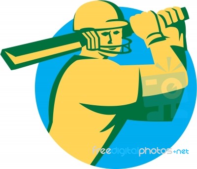 Cricket Player Batsman Batting Circle Retro Stock Image