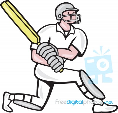 Cricket Player Batsman Batting Kneel Cartoon Stock Image