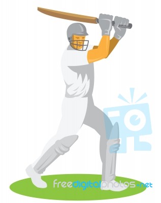 Cricket Player Batsman Batting Retro Stock Image